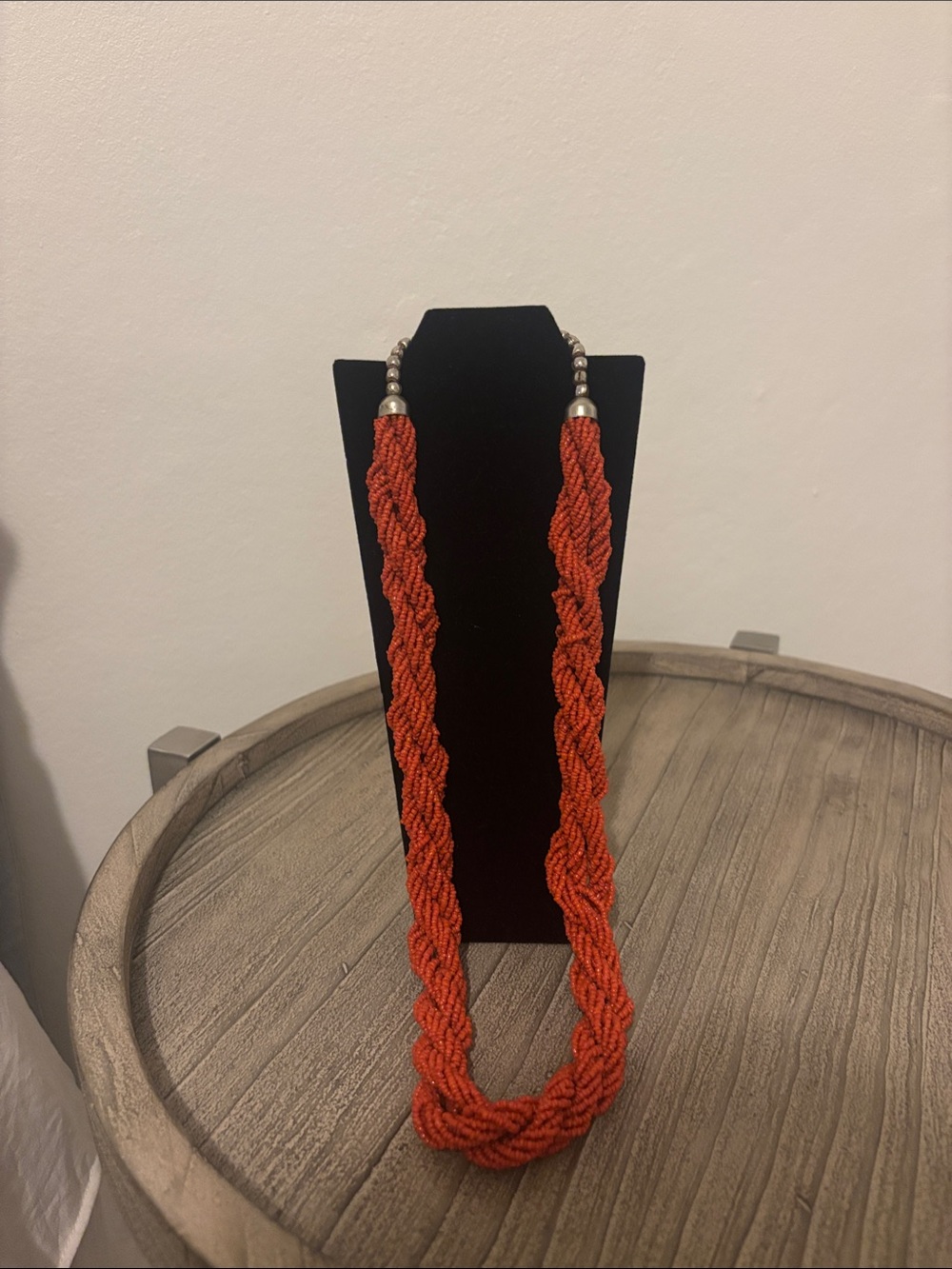 Braided Orange Beaded Statement Necklace